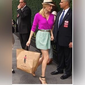 EUC J.CREW Shirred Skirt. A stunning "mint Tidepool" & blue tweed material.